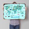 Kids World Map Printed Poster Customized Wall Art Retro Vintage Metal Tin Signs for Gaming Room Decoration Garage Decorations