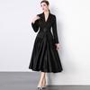 Stylish French Suit Dress with Dramatic Stitching and Midi Swing Design