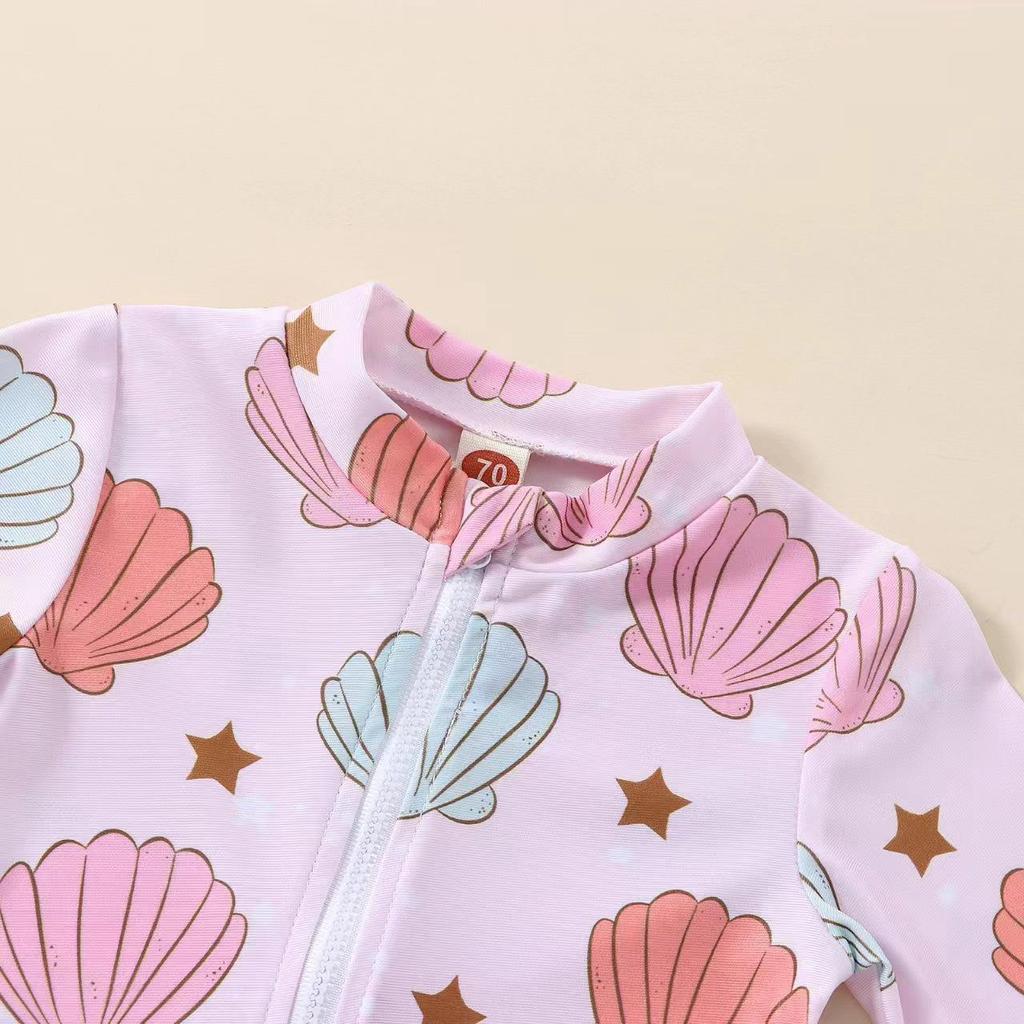 Dětské květinové plavky s dlouhým rukávem a kloboukem proti slunci - Rychleschnoucí, Ochrana proti slunci, Módní plážové oblečení pro dívky