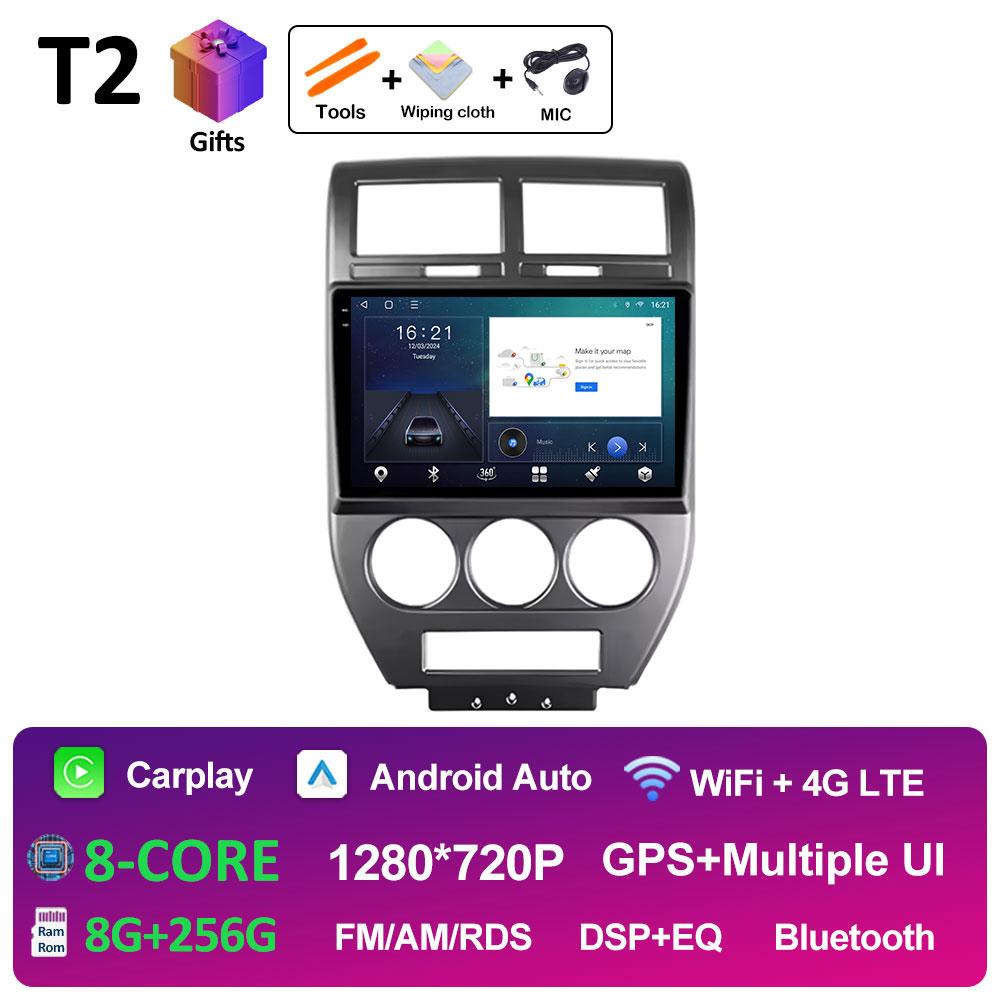 WIFI Android 14 Wireless Carplay For Jeep Compass 1 MK 2006 2007 2008 2009 2010 Car Multimedia Audio Video Player GPS Navigation