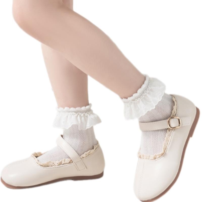 5 Paar weiche & atmungsaktive Baumwoll-Knöchelsocken für Kleinkinder, Wadenlange Socken-Set für Mädchen, mit stilvollem Rüschen-Design