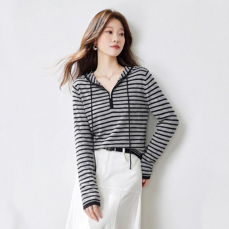 Srcr Women s Thin Fine-Spun Hooded Wool Knit Sweater L
