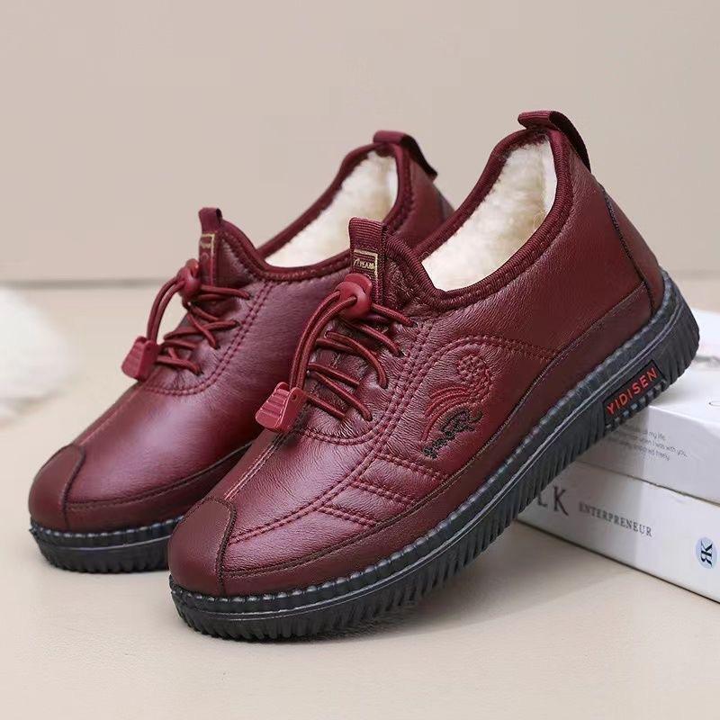 Winter New Wool Cotton Shoes Waterproof and Piled Thickened Medium and Old Snow Boots Non-slip Soft Sole Warm Mother Shoes