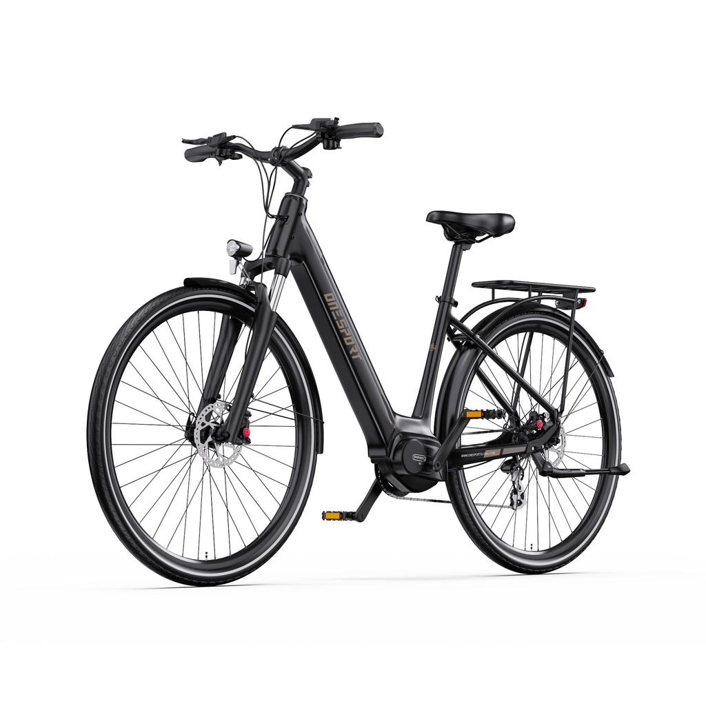 ONESPORT OT07 Matte Black Electric Bike, Bafang Mid-Drive 250W, 110KM Range, Torque Sensor, Hydraulic Brakes, Lightweight Commuter E-Bike