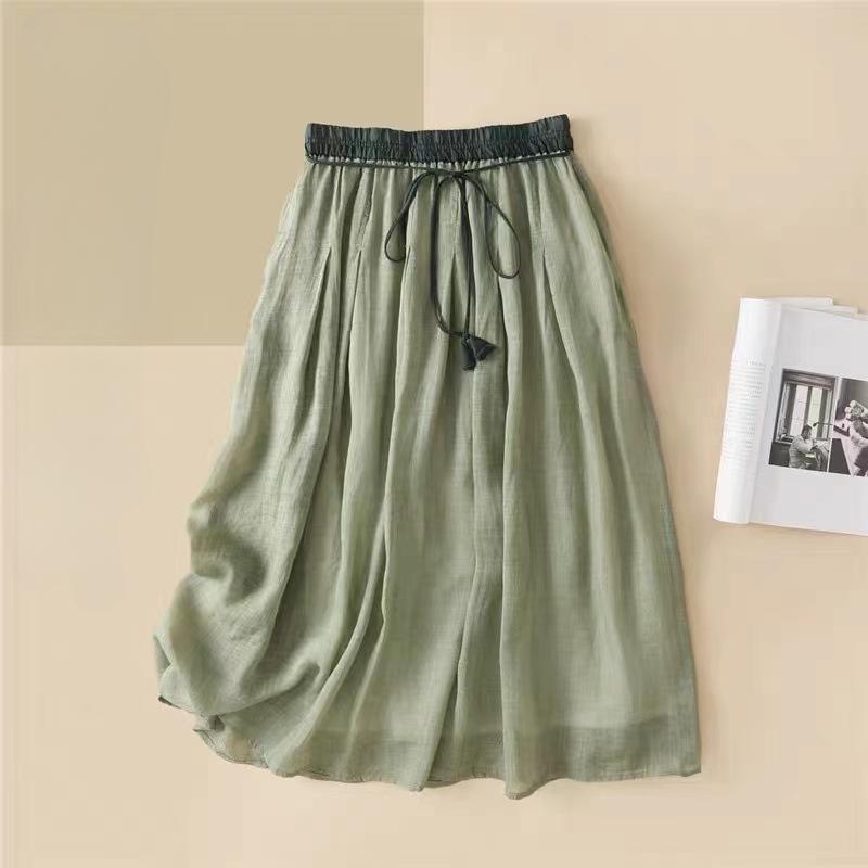 

Summer Casual Loose Solid-colored Elastic Waist A-line Mid-length Women’s Skirt 2XL зелений