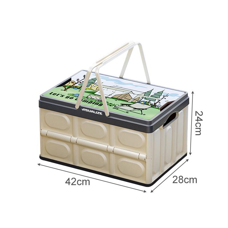 1pc Camping Storage Box Large-capacity Wooden Cover Folding Box Outdoor Item Storage Box Portable Vehicle-mounted Storage Box