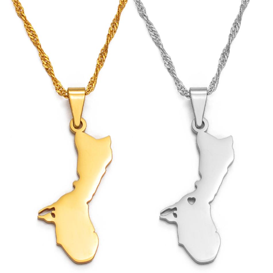 Anniyo 3cm/2.6cm Guam Map Pendant Necklaces for Women Girls Gold Color Silver Color Chains Jewelry Heart Guam Maps #136421