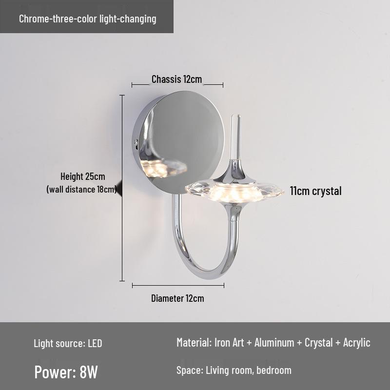 

Italian Minimalist Round Crystal Wall Light for Bedroom or Corridor Warm Light