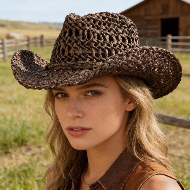Elegant Openwork Straw Victorian Hat With Adjustable Tie For Women Outdoor Beach Vacation Gardening Activities
