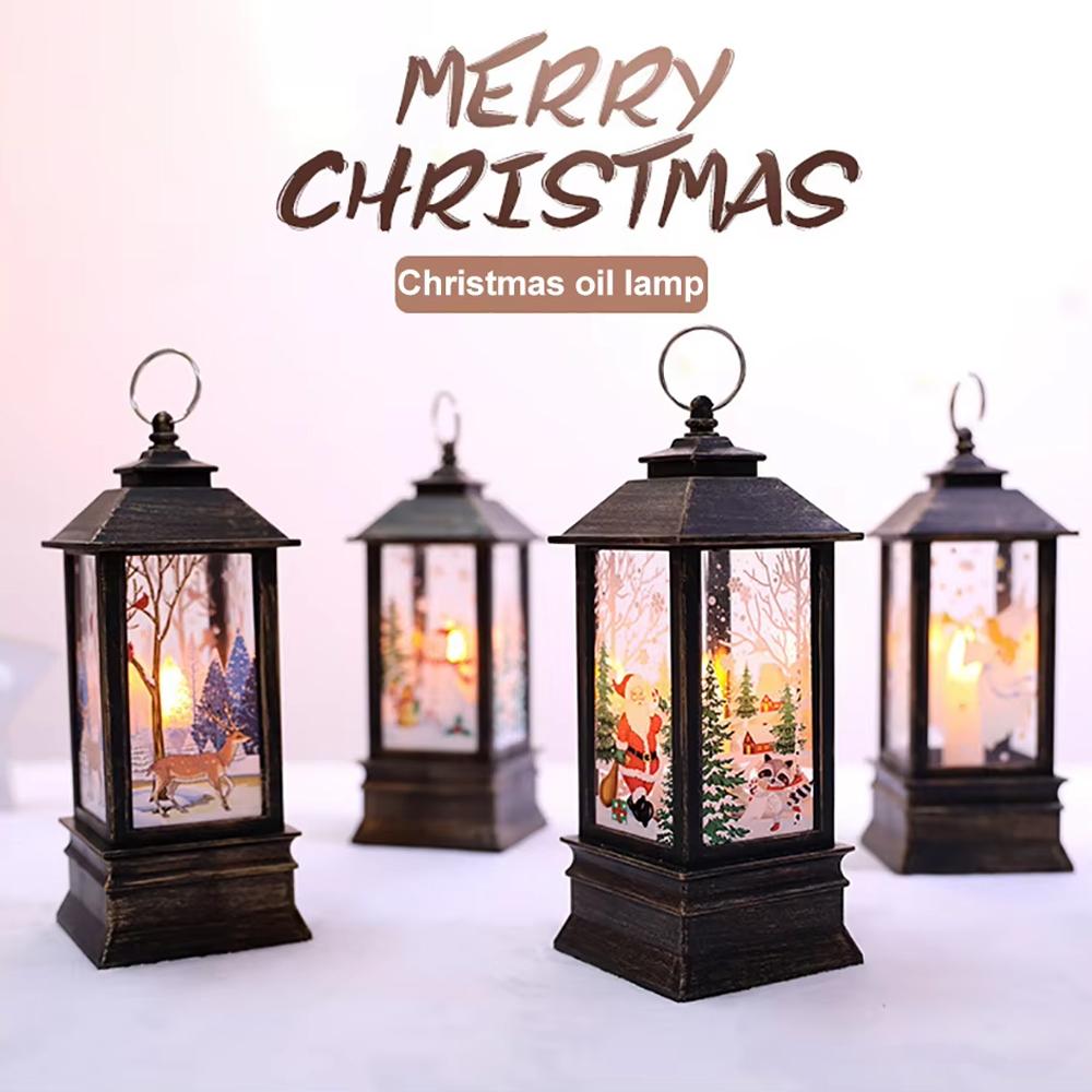Christmas Portable Oil Lamp Santa Claus LED Night Lights Battery Powered Indoor Outdoor Hanging Lanterns Festive Party Decoratio