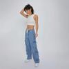2026 Spring New Street Style Washed Cargo Pants for Women, Multi-Pocket Wide-Leg Tie-Waist Women's Jeans