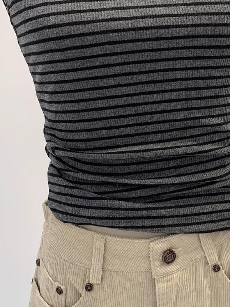 Y2k Striped Tank Top Women Backless Square Neck Crop Tops Going Out Sleeveless Spaghetti Strap Vest Vintage Camisole Streetwear