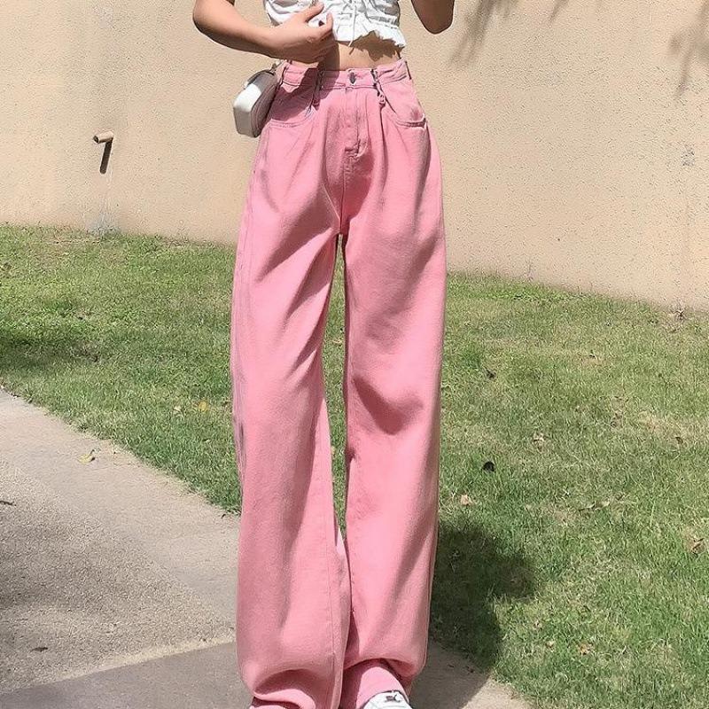 Pink Jeans Women's Summer Thin High-waisted Straight Wide-leg Pants New Loose and Thin Spice Girl Floor Pants