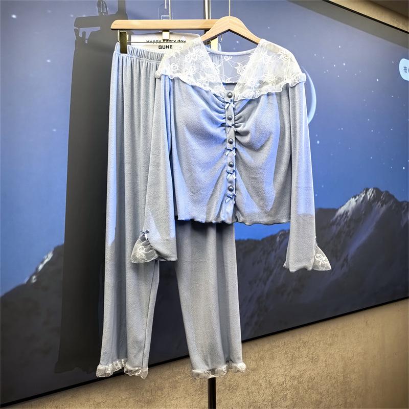 Damen Trendiger Herbst/Winter Pyjama mit Brustpolstern - Gemütliche, elegante und stilvolle Fleece-Homewear