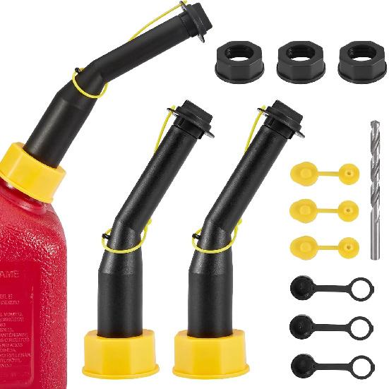 Gas Can Spout Nozzle Set Replacement Universal Kit Leakproof Angle Filter Screen Gasket Vent Cap Drill Bit For Old Gas Can 3 Pack