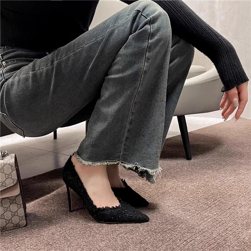 Fashion Women's Fashion Thin Heel Shoes Autumn New Pointed Head Shallow Mouth Cloth Surface Anti-slip Wear-resistant High Heels