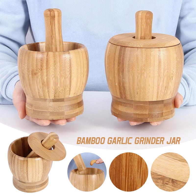 Bamboo Mortar and Pestle Set, Garlic Grinder, Herb Spice Masher, Seasoning Crusher, Kitchen Tool for Mash Spices Pepper