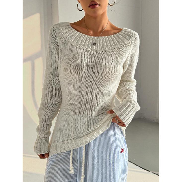 Podzimní pletený svetr pro ženy Módní svetry s dlouhým rukávem odhalující ramena Dámské zimní pleteniny odhalující ramena