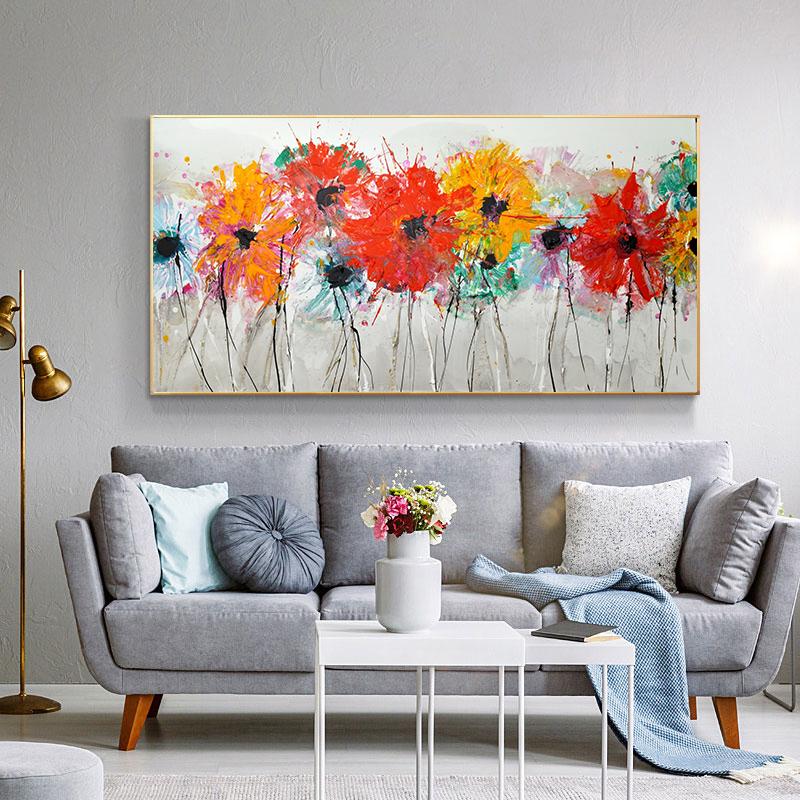 Abstrakta färgglada blomsterbilder Canvasmålning Posters och tryck Väggkonstbilder för vardagsrum Heminredning INGEN RAM