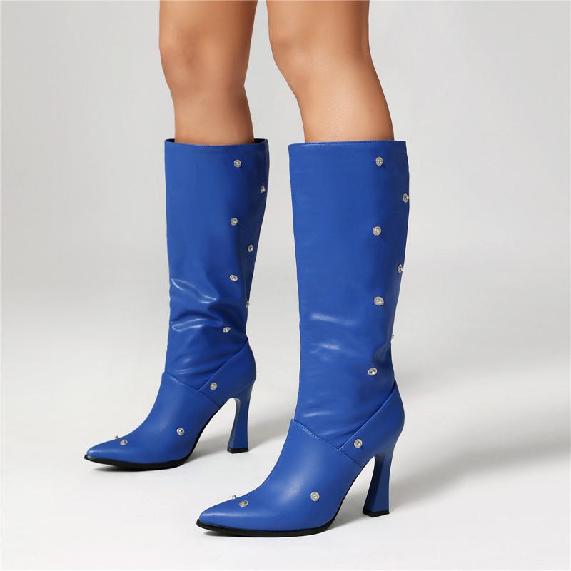 Dames høye hæler sexy europeisk og amerikansk stil nye spisse tynne hæler store størrelser middels støvletter