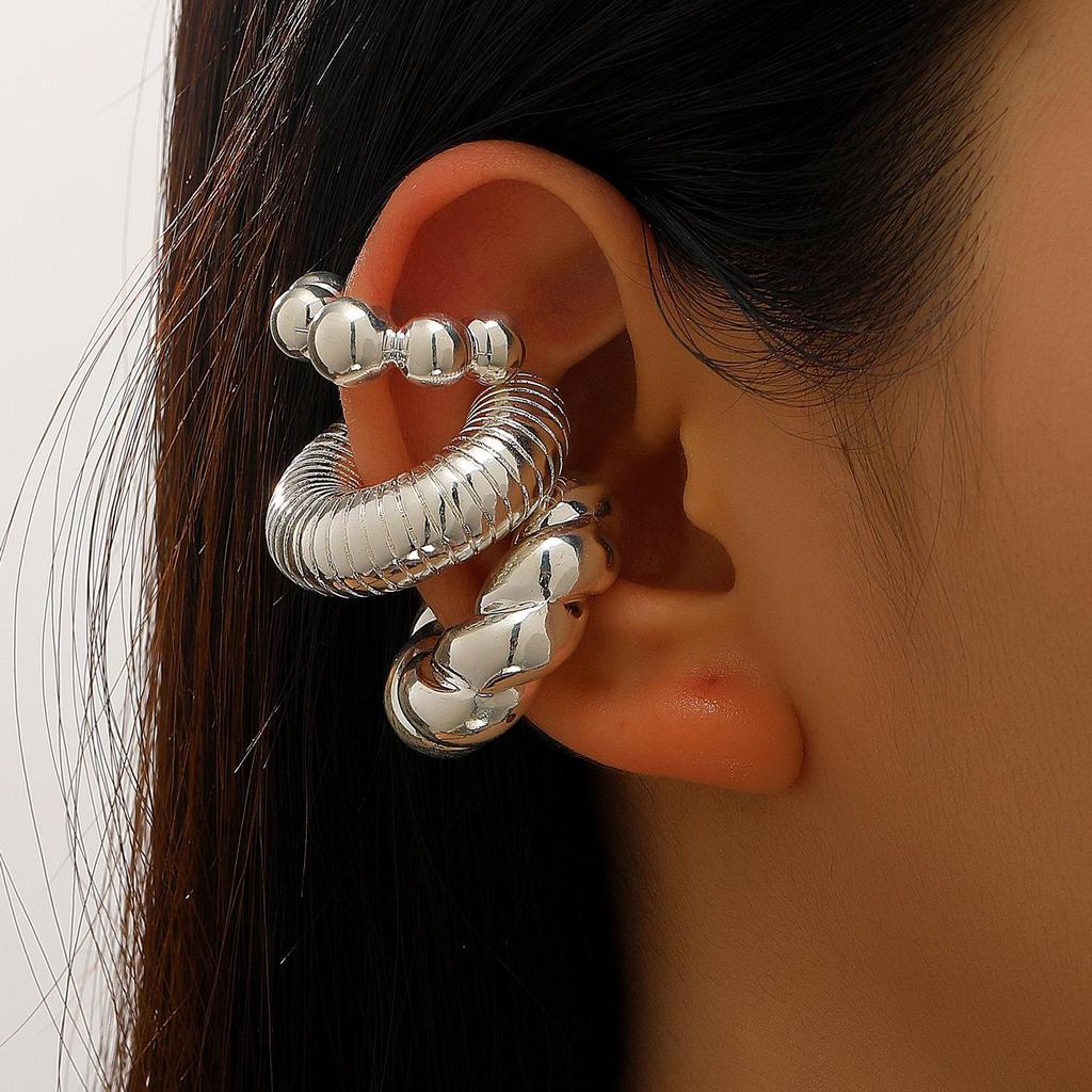 Minimalist Ribbed Striped Non-Piercing Sterling Silver Pearl White Ear Cuffs for Women