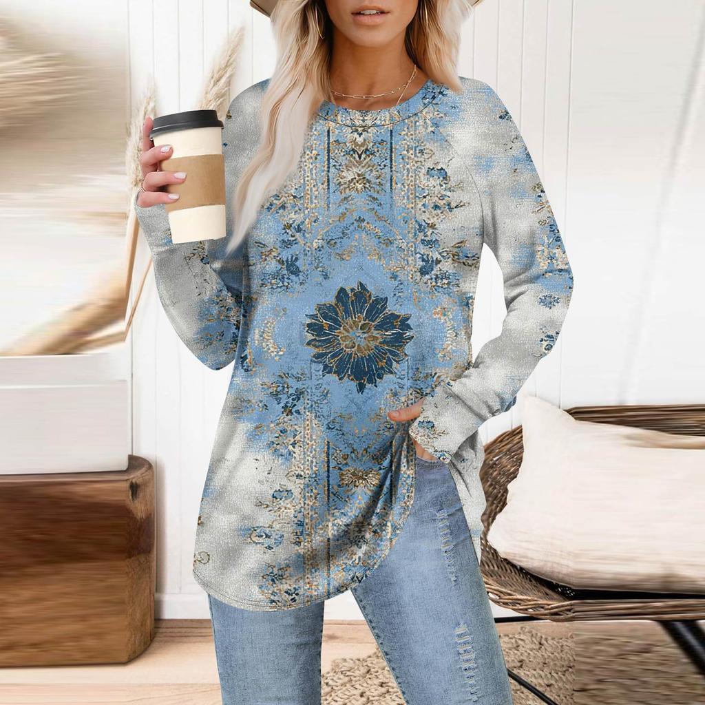 Dame Oversized Genser Grafisk Genser Langermet Drop Shoulder Rund Hals Topper Vintage Klær