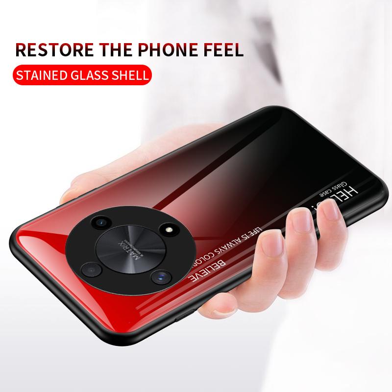 For Honor X9B X 9B Deksel Gradient Aurora Herdet Glass Myk Ramme Bakdeksel Telefondeksel