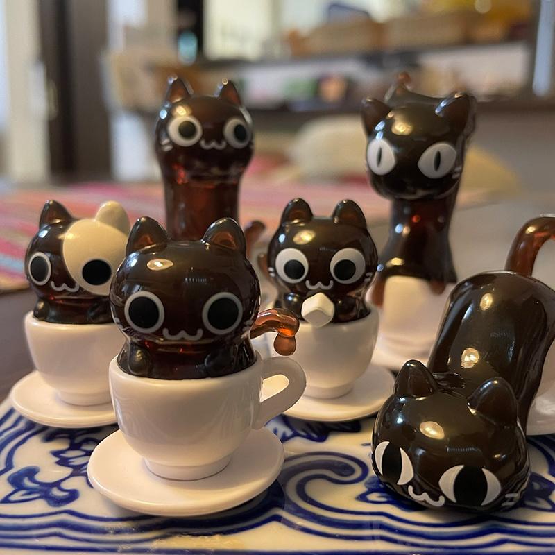 Cat Cafe Coffee  Styling Blind Box Transparent Funny Posture Action Figures Model Collection Toy Desktop Decor Surprise Gifts