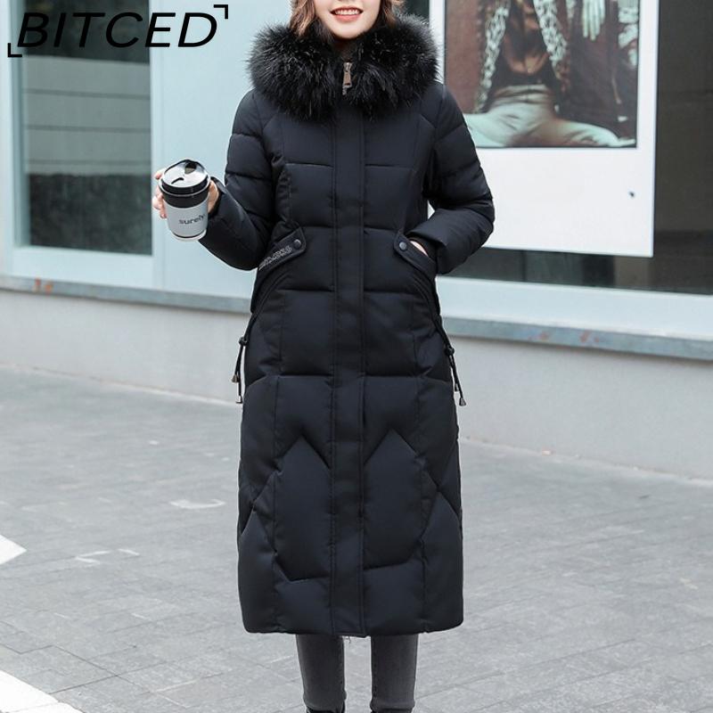 

BITCED Slim-Fit Cotton-Lined Coat for Women Winter Cotton Jacket Mid-Length Cotton Coat Thickened Cotton Jacket XXXXL чёрный