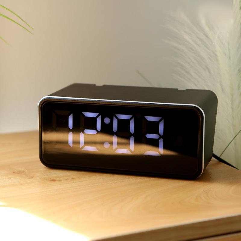 New Product Simple Electronic Clock LED Digital Clock Convenient Alarm Clock Electric Storage Mirror Clock Aluminum Shell Production 6616