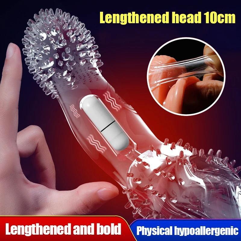 Vibrator for Man Enlargement Vibration Condom Transparent Extension 10cm Penile Sleeve Reusable Delay Sex Toys