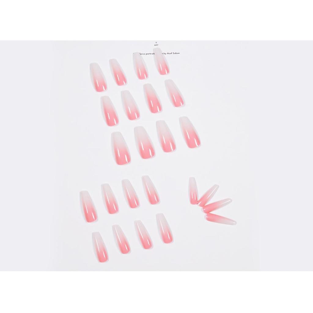 Gradient Pink Extra Long Ballet Wearable False Nail Art Stickers - Waterproof