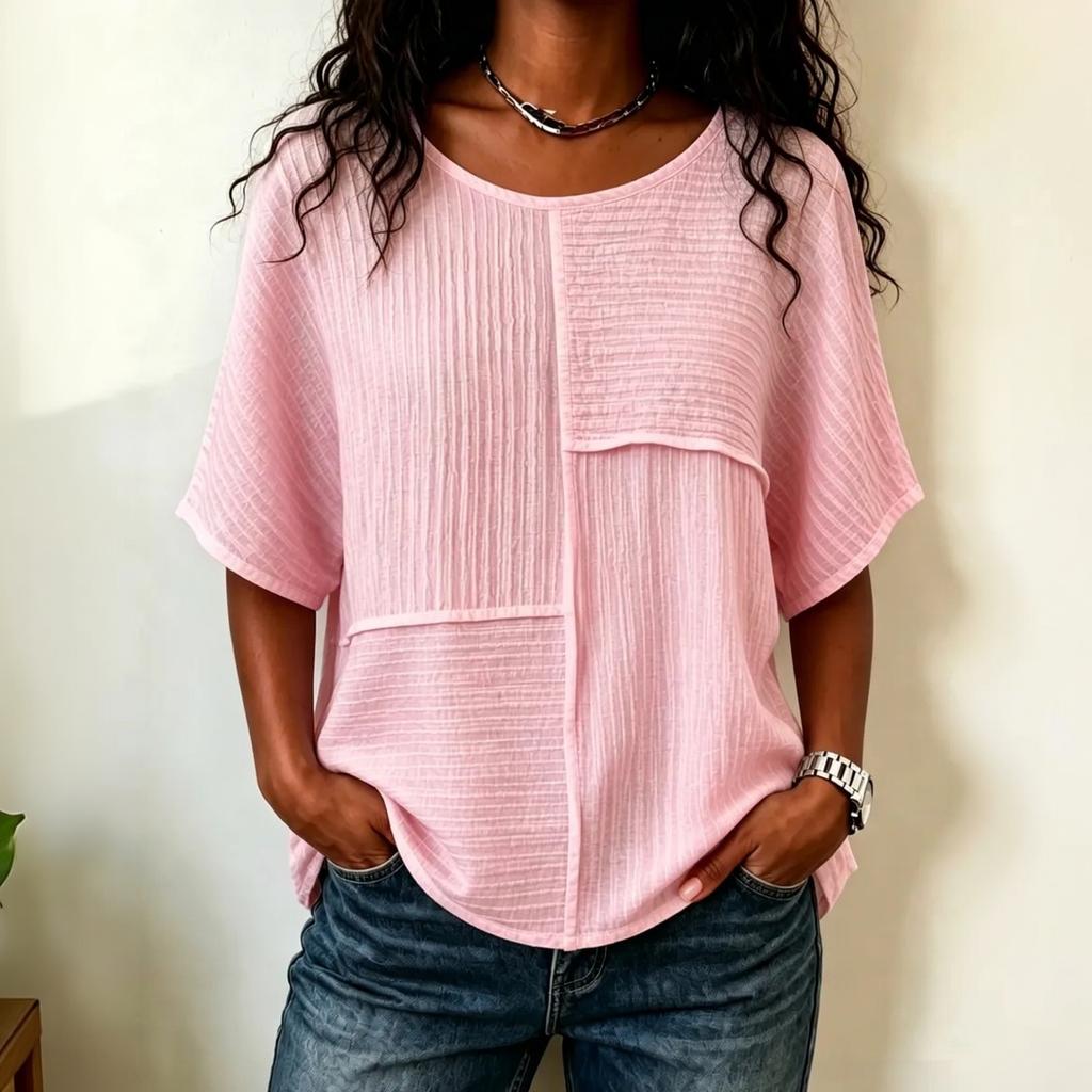 Women's Color Neck Short Sleeve T-Shirt for Casual Wear