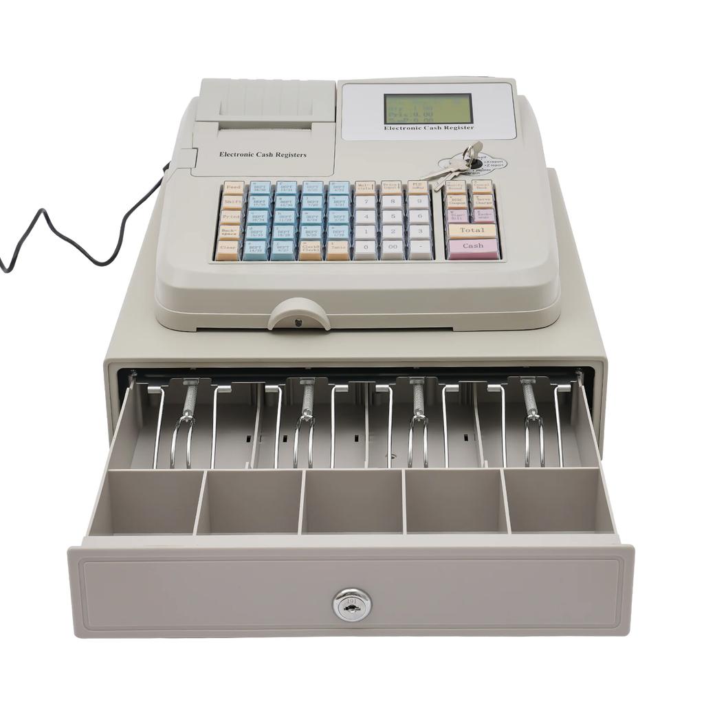 Cash Register 48-Key LED Display Electronic Cashier Cash Management POS System High-Speed Thermal Printing Digital Cash Register