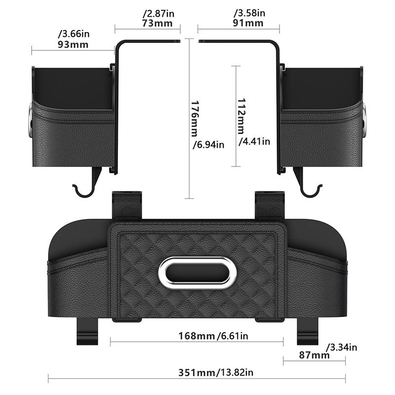 Multifunctional Car Seat Back Leather Tissue Storage Box Phone And Tablet Stand Place Water Cup Portability Trash Hook Bag