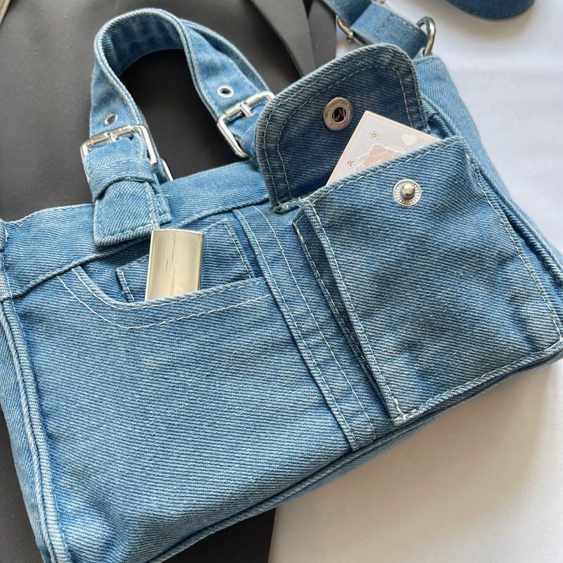 Bolso Cuadrado Pequeño de Mezclilla Bolso de Hombro Cruzado para Mujer