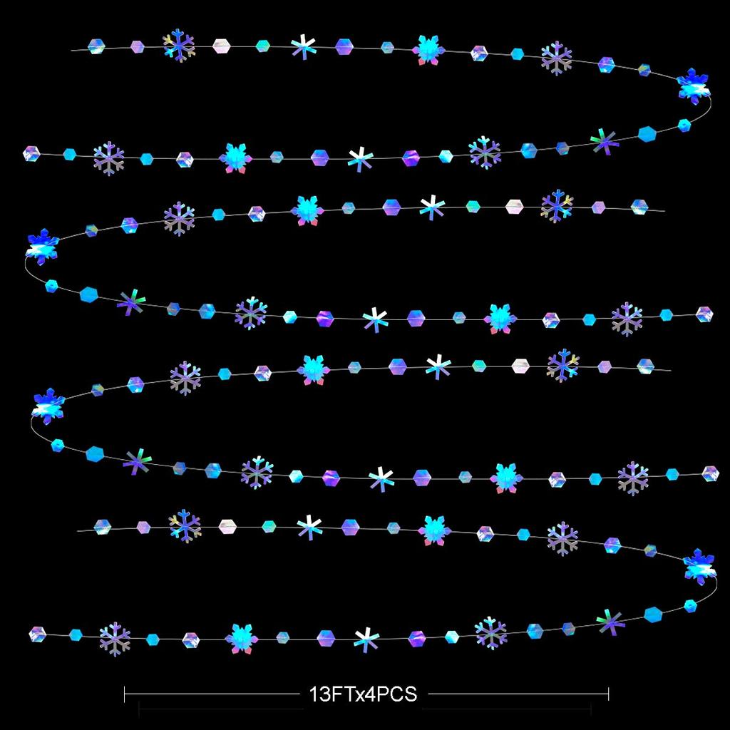 PinkBlume Rainbow Snowflake Paper Garland, Party Decorations, Approximately 16m Long, Winter Snowflake Streamers, Winter Wonderland Design, Frozen