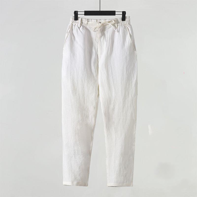 Men's Solid-Color Loose-Fit Cotton-Linen Pants for Spring/Summer: Youth Straight-Leg Casual Pants
