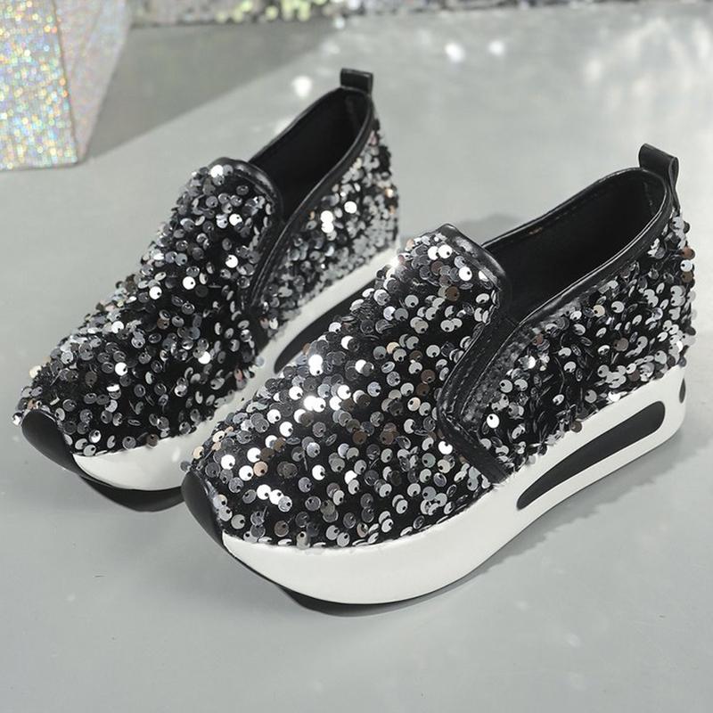 

Мода Мода Черные Блестящие Туфли для Женщин Осень Зима Легкие Нескользящие Кроссовки Женские Мягкая Стелька Обувь на Платформе Женская 35 чёрный