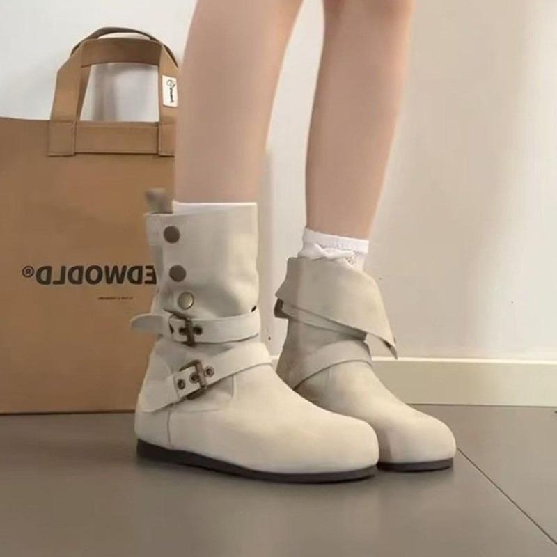 Soft leather retro small short boots women's new huge comfortable good-looking suede western cowboy boots pile boots knight boots