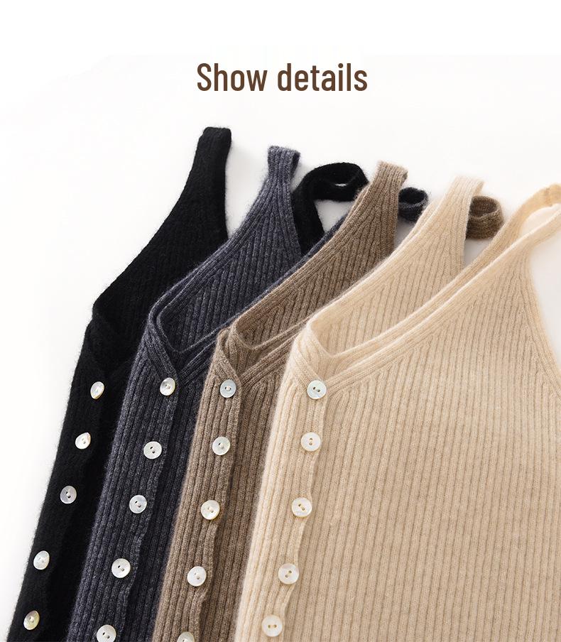 Autumn/Winter Cashmere Camisole Cardigan: Women's Slim-Fit, Versatile, Sleeveless Knitwear