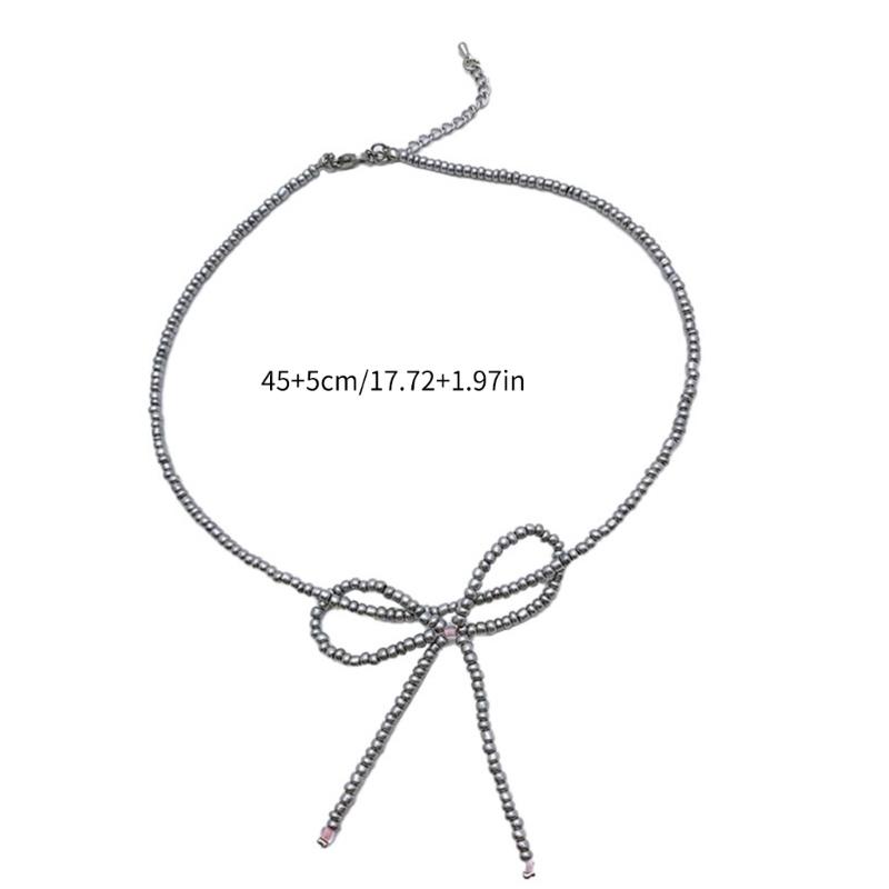 Trendy Bowknot Clavicle Chain Necklace Exquisite Beads Necklace Party Neck Jewelry Glaze Material Gift for Fashion Lover