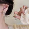 Cool Gray Pearl Bow Earrings Women's French Retro Light Luxury Exquisite Stud Earrings Autumn and Winter High-end Earrings Tide