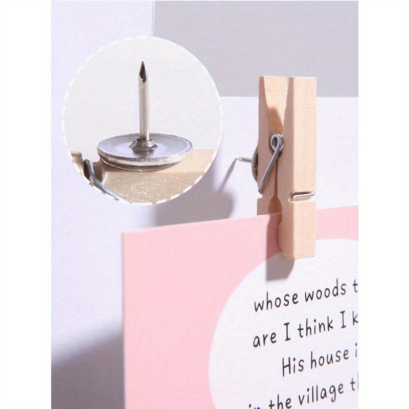 20pcs Wooden Clip Picture Nails, Photo Wall Messages Push Pins, Felt Board Decoration Fixing Large Head Nail Clips