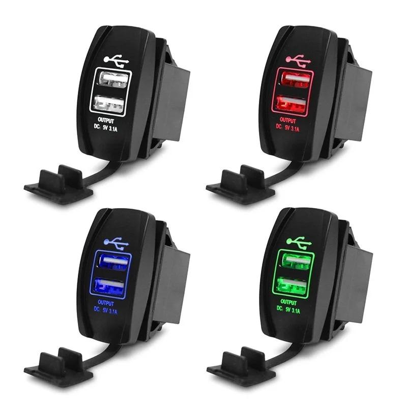 3.1A 12-24V LED Universal Car Charger Waterproof Dual USB Port Socket Outlet for Motorcycle Auto Accessories.