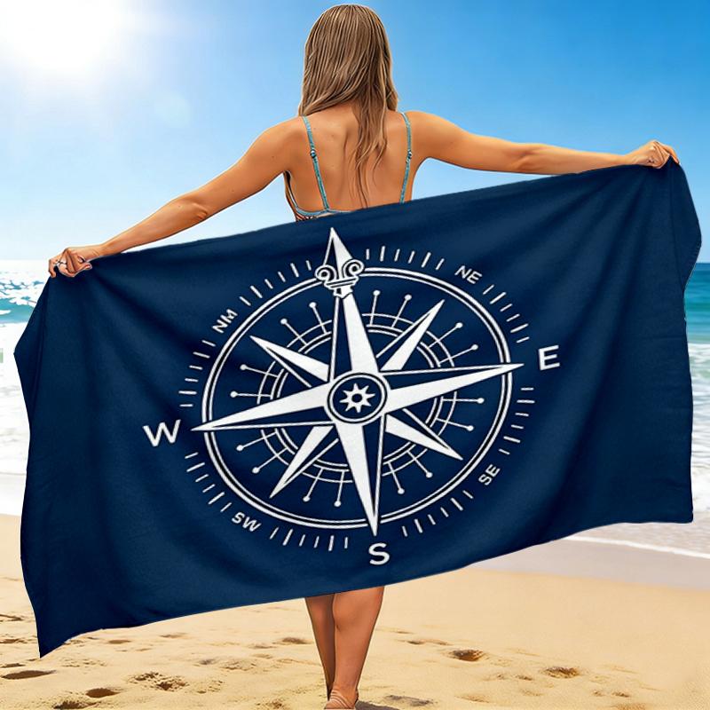 1Pc Maritime Navigation Compass Beach Towel, Quick Dry, Multi-Use for Beach Pool Gym Yoga Home Travel, Christmas, Halloween, Xmas Gift M928864
