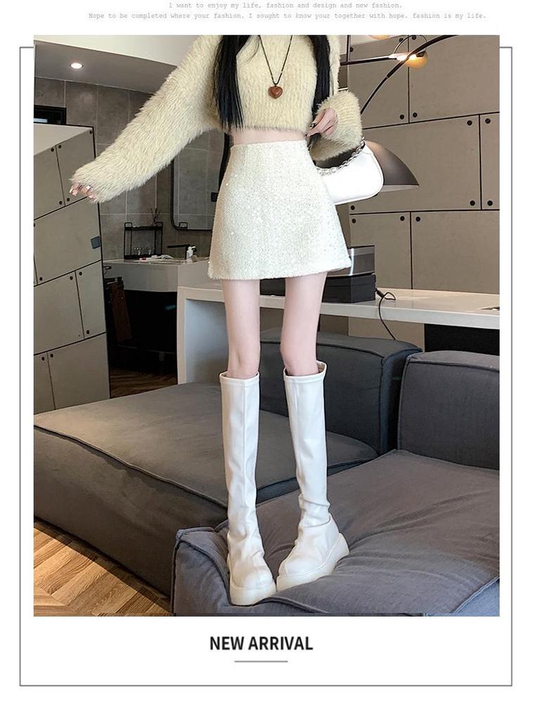 Petite High-Waist Pailletten-Wollrock in A-Linie für Damen - Herbst/Winter Kollektion