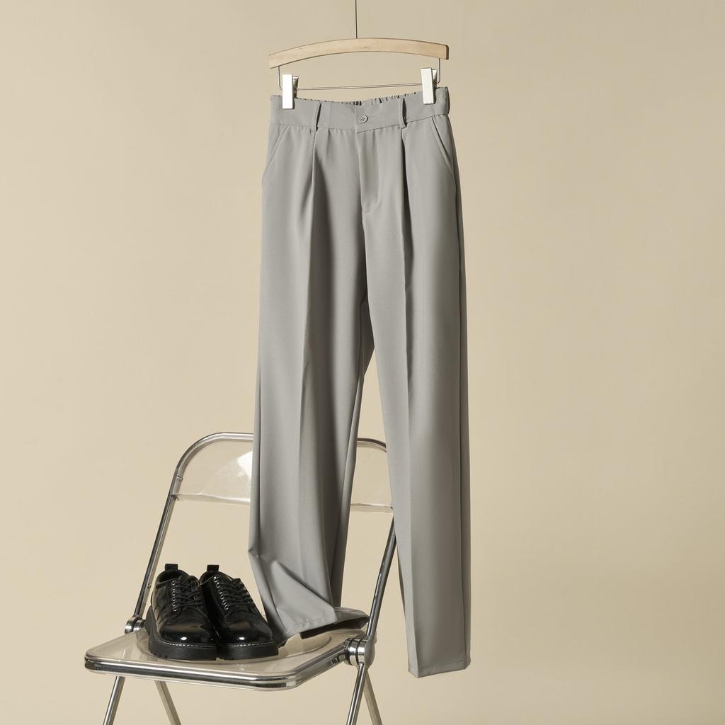 Summer non-ironing drape trousers men's loose semi-elastic versatile casual pants high-end solid color straight pants trousers