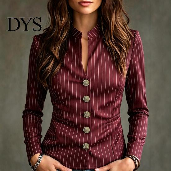 Slim Fit Casual Blazer Women Stand Collar Striped Blazer, Single-Breasted Blouse Top, Office Business Jacket Outerwear Slimming Waist Coat