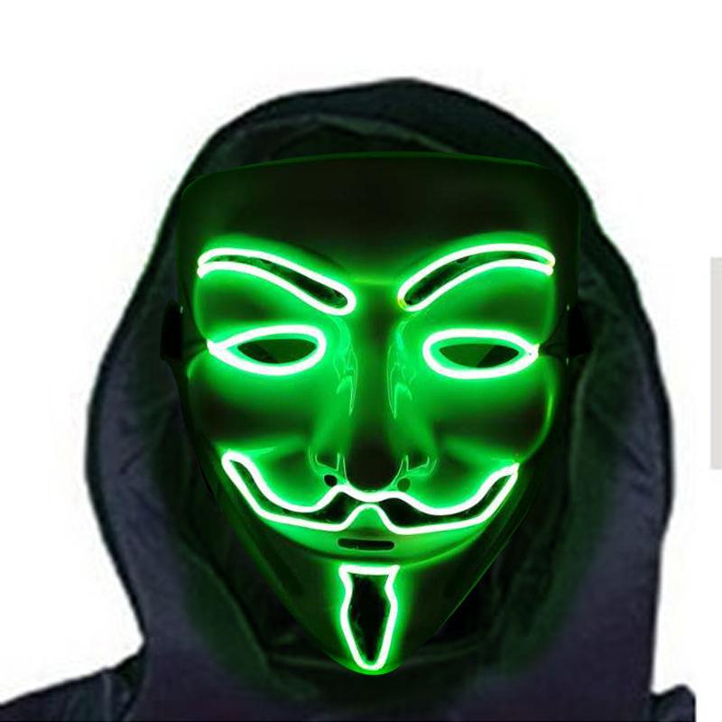 V-Shaped Luminous Halloween Mask for Adults - EL Fluorescent Party Props